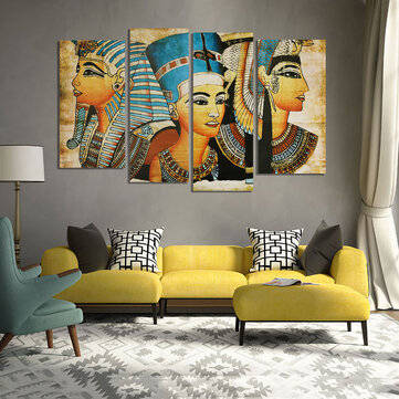 4Pcs Canvas Print Paintings Egyptian Pharaoh Oil Painting Wall Decorative Printing Art Picture Frame