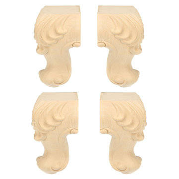 4Pcs Engraved Anti-damp Solid Wood Sofa Legs Wardrobe Cabinet Furniture Bracket Feet European Style