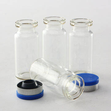 100Pcs 10mL Clear Glass Bottle Storage Vials w/ Stopper Flip Off Seals Aluminum Blue Caps
