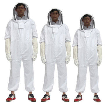Beekeeper Beekeeping Protective Veil Suit Smock Bee Hat Gloves Full Body Thicken Set (SIZE: L)