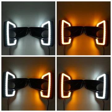 Pair LED DRL Daytime Running Lights White Turn Signal Lamp Yellow For Toyota Hilux Revo Rocco 2018-2