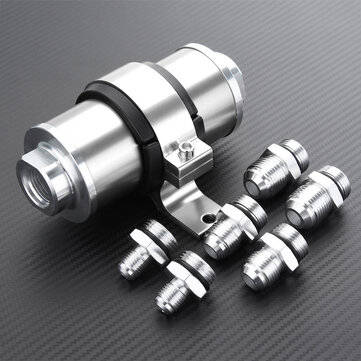 AN6 AN8 AN10 30 Micron Billet Aluminum Inline Fuel Oil Petrol Filter+Bracket Set (COLOR.: SILVER)