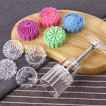 4 Stamps Moon Cake Mould 3D DIY Transparent Round Mooncake Mold Mid-autumn Festival Baking Accessori