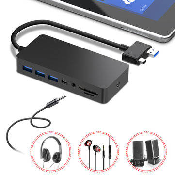 ROCKETEK SH701 USB Hub Card Reader Docking Station for Surface Pro 4/5/6 with RJ45 LAN DP HD VGA USB