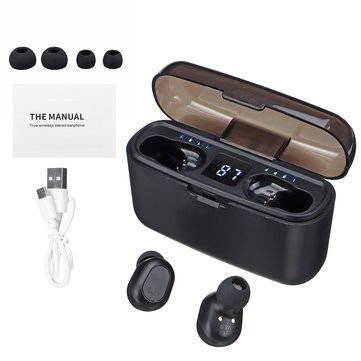 TWS Mini bluetooth LED Digital Display Earphone Waterproof Auto Pair Headset with 2000mAh Power Bank