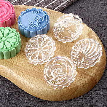 4 Stamps Moon Cake Mould 3D DIY Transparent Round Mooncake Mold Mid-autumn Festival Baking Accessori