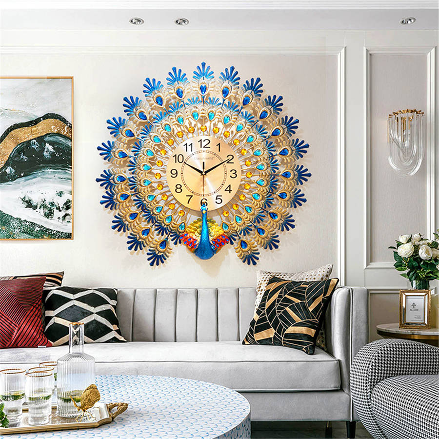 70*65cm Modern Large Peacock Wall Clock Quartz Clock Living Room Mute Home Decor...