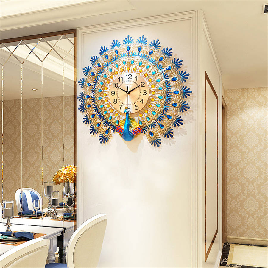 70*65cm Modern Large Peacock Wall Clock Quartz Clock Living Room Mute Home Decor...