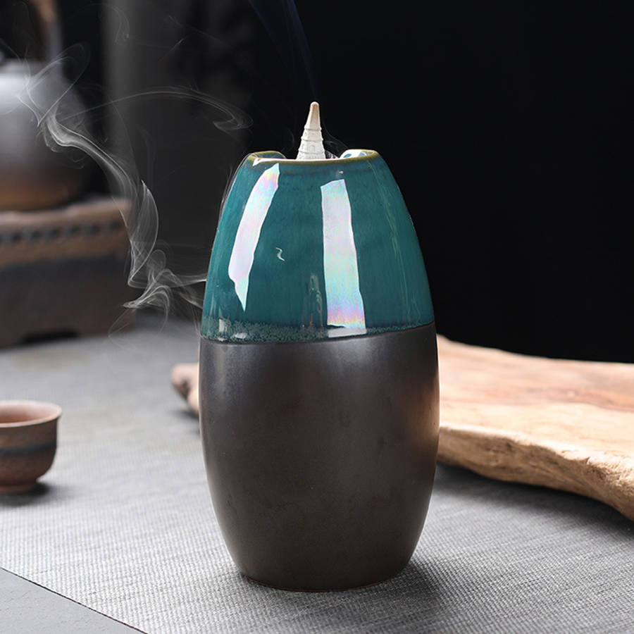 Porcelain Backflow Ceramic Cone Incense Burner Holder Buddhist Censer