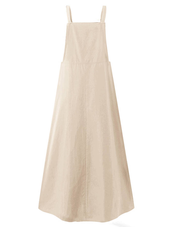 Small Daisies Print Adjustable Strap Casual Loose A-line Maxi Dress with Pocket (Size S Color Khaki)