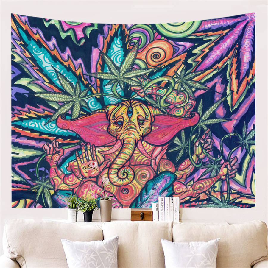Colorful Dye Elephant Tapestry Wall Hanging Hippie Tapestry Colored Pr