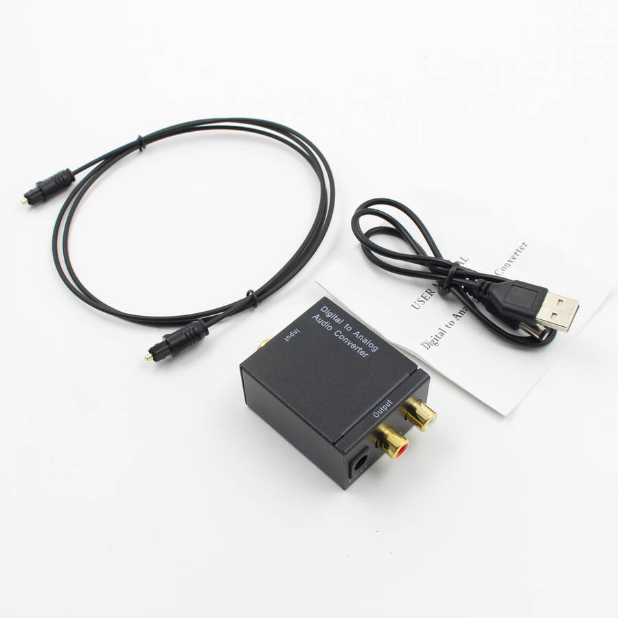 Digital Optical Coax to Analog RCA L/R Audio Converter Adapter with Fiber Cable