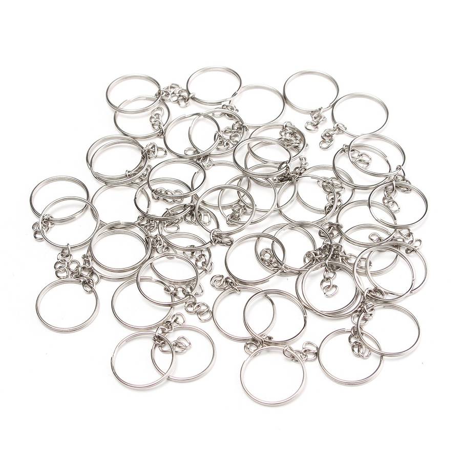 50pcs Bulk Split Metal Key Rings Keyring Blanks With Link Chains For DIY Craft