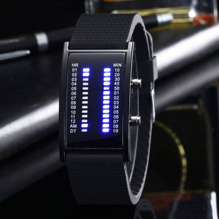 Binary LED Display Men Business Watch Double Row Light Calendar Digital Watch