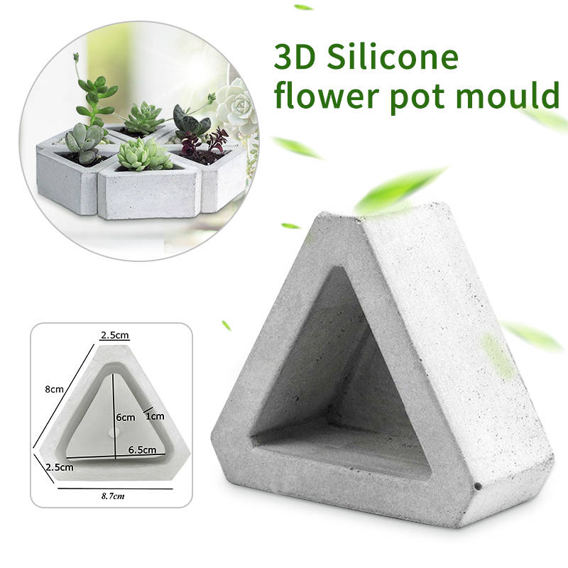 3D Flower Pot Silicone Mold Handmade Triangular Concrete Diy Succulent Plants Pot Making Mould