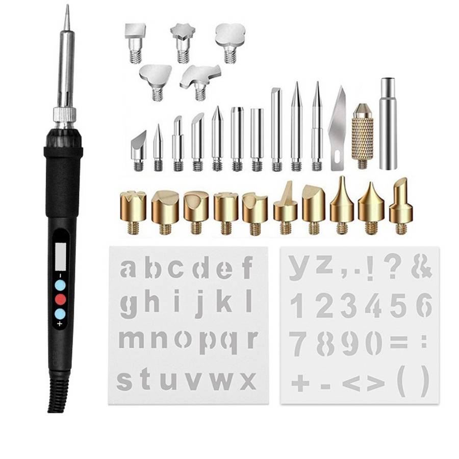 7/31 PCS Wood Burning Woodwork Pen Set Electric Soldering Iron Bur...-(Quantity 31Pcs Plug EU Plug )