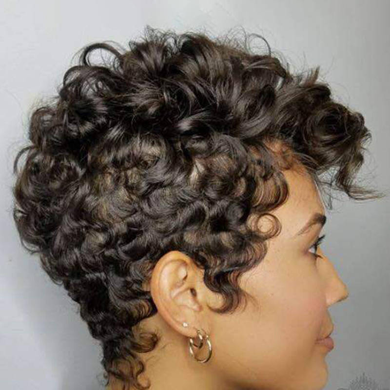 Black Ultra Short Curly Hair High Temperature Fiber Soft Afro Small Curly Wigs