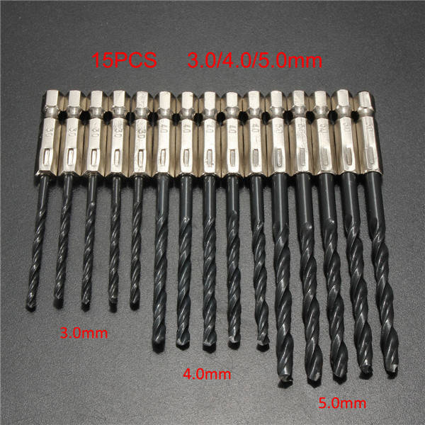 15pcs 3/4/5mm HSS 1/4 Inch Hex Shank Twist Drill Bit