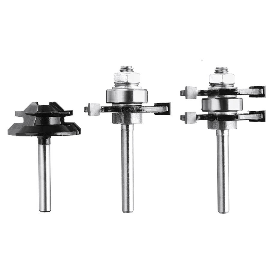 Drillpro 3Pcs 3 Teeth T-shape Tongue & Grooves Router Bit & 45 Degree Lock Miter Router