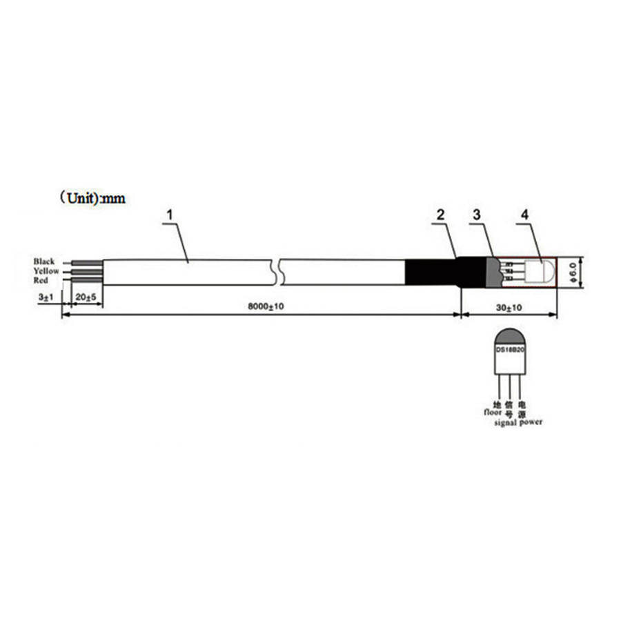 1/2 Meters Waterproof Temperature Probe -55 ~+125  DS18B20 Temperature Sensor (Cable Length 2M)