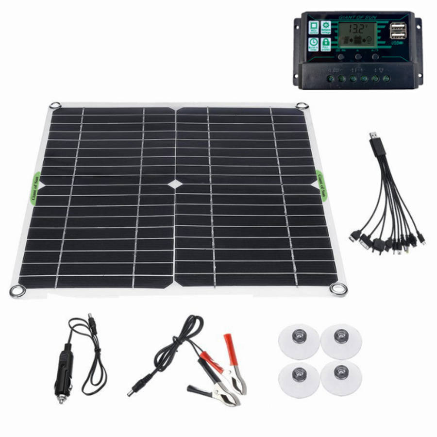 100W Solar Panel Kit 12V Battery Charger 10-100A Controller For Ship Motorcycle
