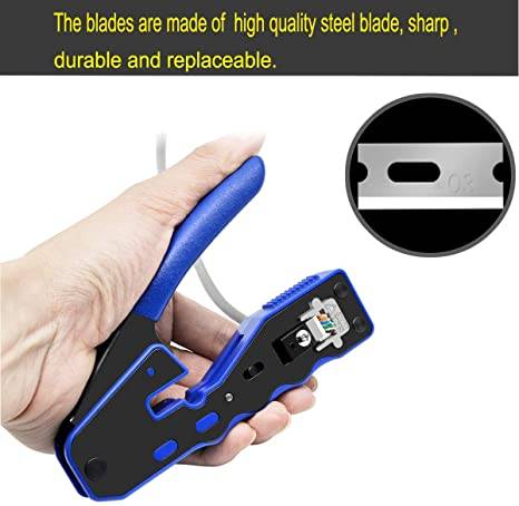 RJ45 Crimping Tool for Cat6 Cat5 Cat5e 8P8C Modular Connectors, All-in-One Wire Tool