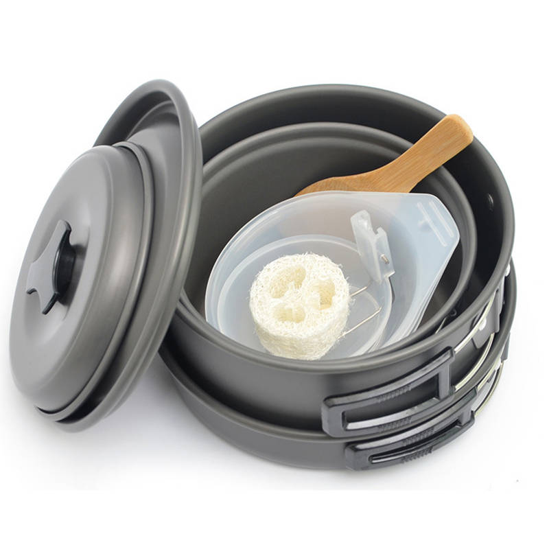 12 Pcs/Set 2-3 People Picnic Tableware Portable Bowl Pot Pan Cookware