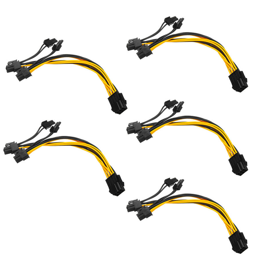 5Pcs PCI-E 6-pin To 2x 6+2-pin Power Splitter Cable PCIE PCI Express