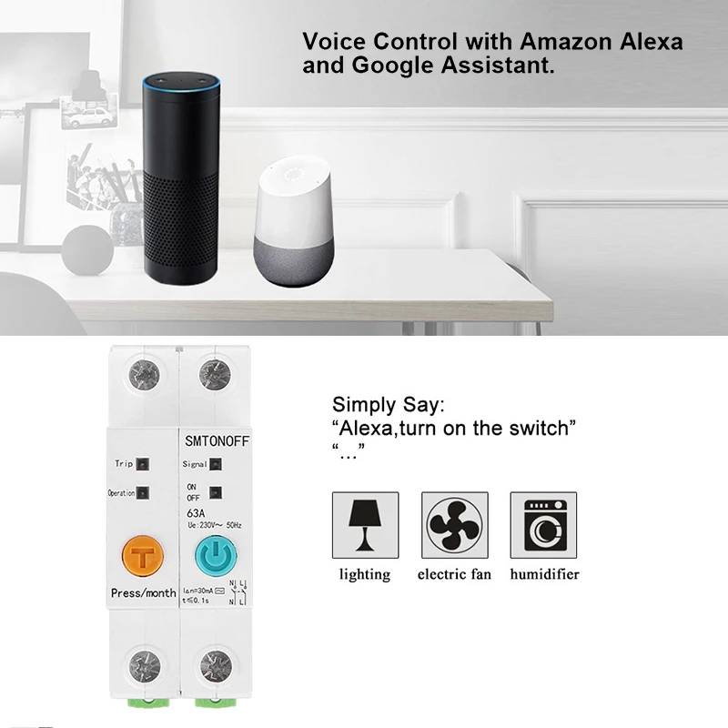 2P 63A eWelink Single Phase Din Rail WIFI Smart Switch Energy Meter Leakage Protection Remote Read K