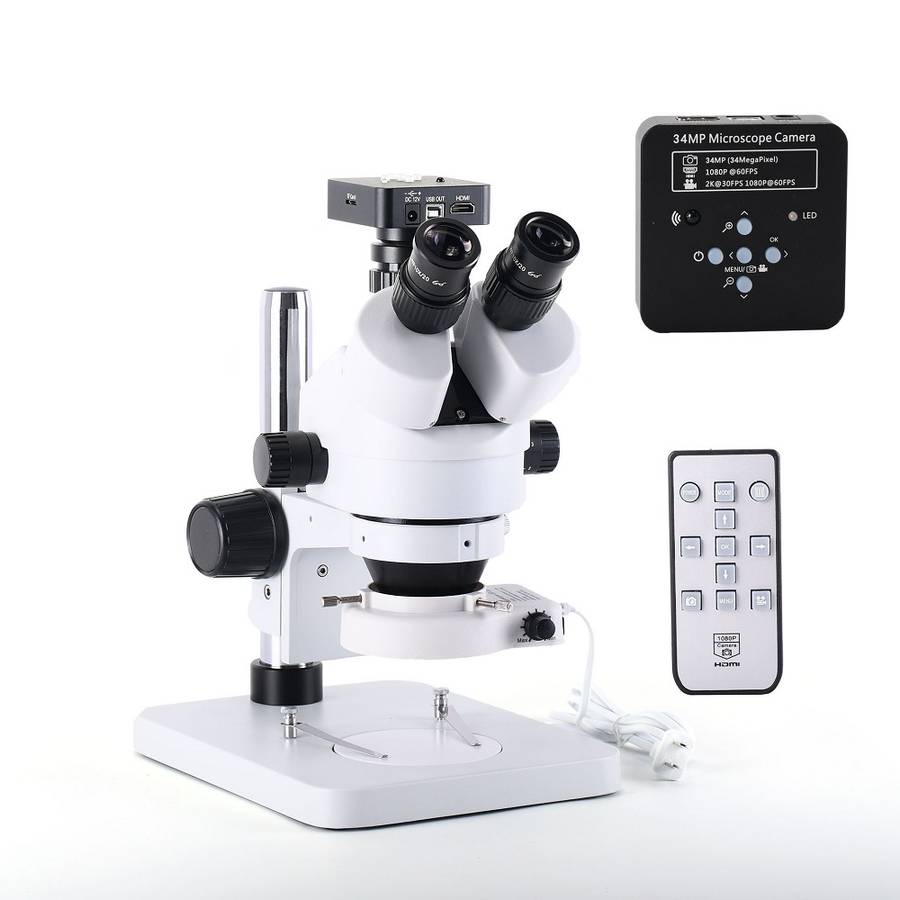 New 34MP 2K HD USB Microscope Camera with 56 LED Light Trinocular Stereo Microscope Zoom 7X-45