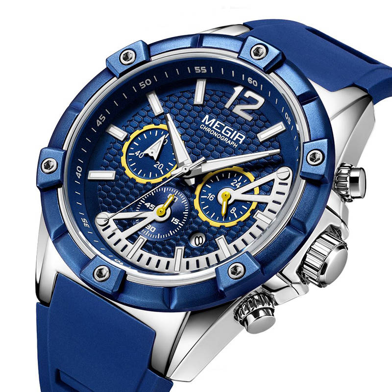 MEGIR 2083G Military Design Chronograph Silicone Waterproof Quartz Watch Men Wrist Watch