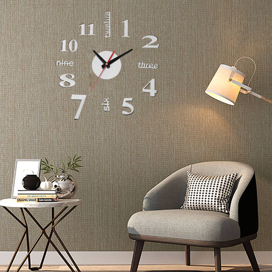 50-60CM/100-120CM 3D Vintage DIY Silent Mirror Wall Clock For Home Art Decor