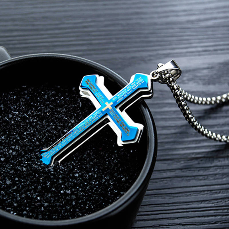 New Three-layered Cross Bible Tide Male Pendant Titanium Steel Men's Necklace