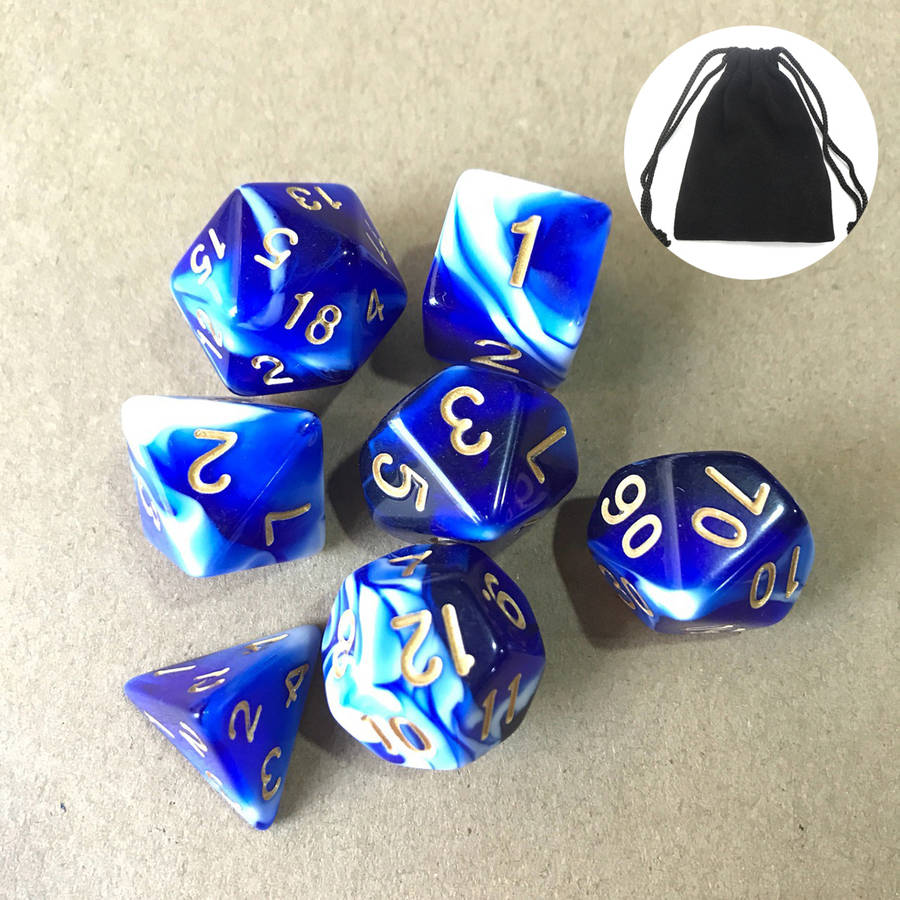 7pcs Polyhedral Dices TRPG Game Dungeons And Dragons Dices with Storage Bag (Color Green)