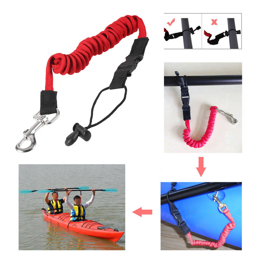 Elastic Kayak Canoe Paddle Leash with Metal Hook Surfboard Surfing Rope Safety Rowing Boats Lanyard