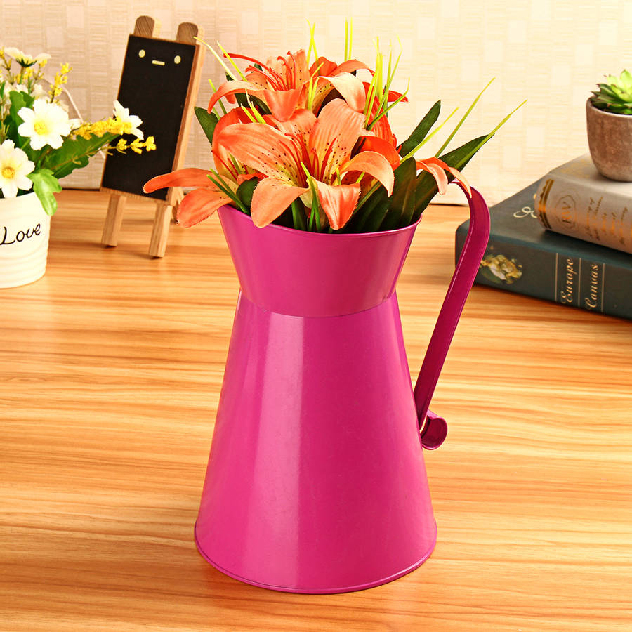 8 Inch Vintage Shabby Colorful Flower Vase Pitcher Jug Holder Wedding