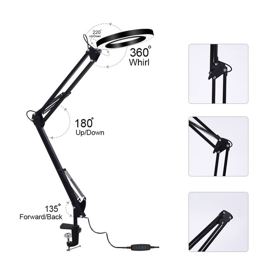 Lighting LED 8X 14W 740mm Magnifying Glass Desk Lamp with Clamp Hands USB-powered LED (Color1 Black)