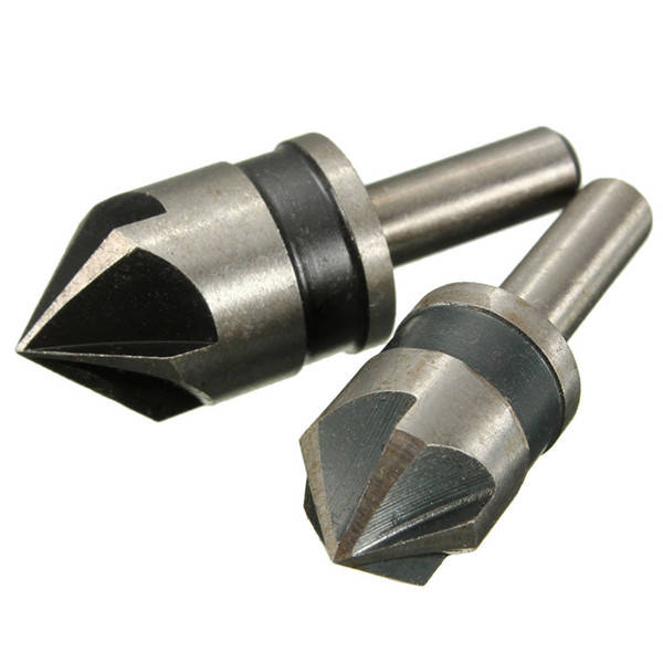 2pcs 5 Flute 82 Degree 1/4 Shank Countersink Drill Bit Set Chamfer Cutter