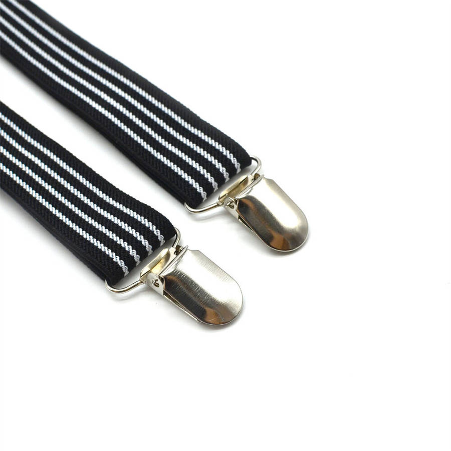 Red - 2.5cm Retro Stripes Men's Suspenders with 3 Clips Elastic Adjustable Y-back Trouser Braces for