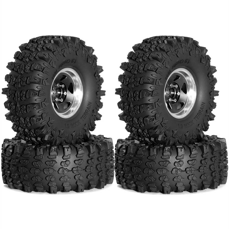 Black - 4PCS Upgraded 1.9 Inches Tires Aluminum Alloy Wheel Rims for 1/10 Axial SCX10 III Yikong YK4