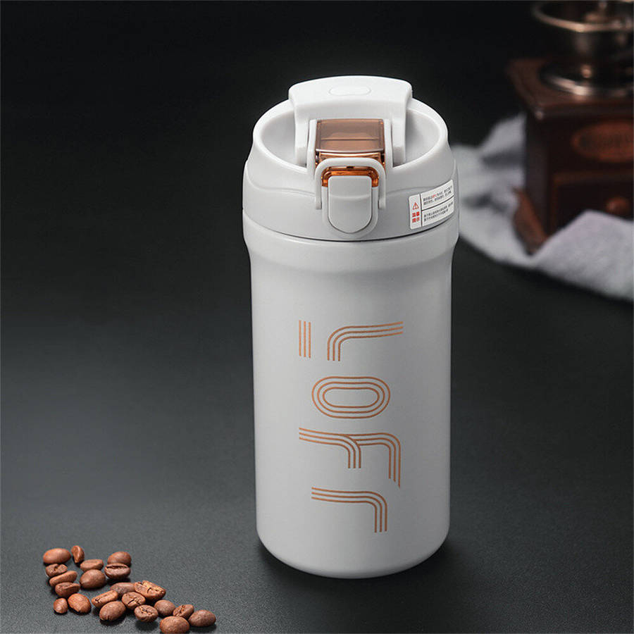 White - IPRee 600ml/21OZ Portable Thermal Coffee Mug with Straw Double Wall Insulated Sublimation Tu