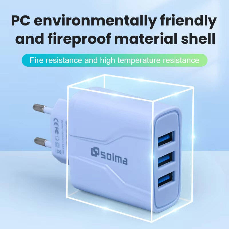 Pink & EU Plug - 5.8A 3-Port USB Charger 3USB-A Fast Charging Wall Charger Adapter EU Plug for iPhon