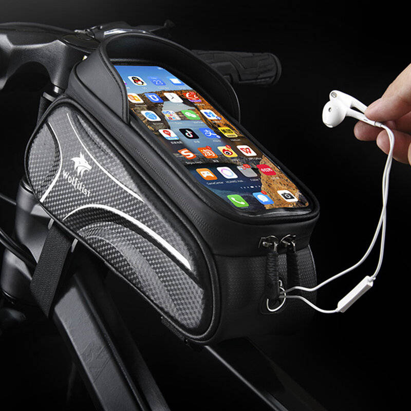 Black - Wolfilist Bike Bag 2L Large Capacity Waterproof With Sun-Visor Rain Cover Phone Holder - Per