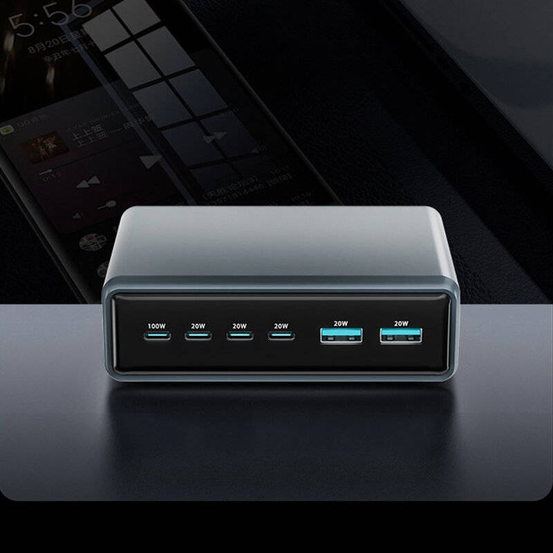 Black - [GaN Tech] 200W 6-Port USB Charger 4USB-C+2USB-A Fast Charging Desktop Charging Station EU P