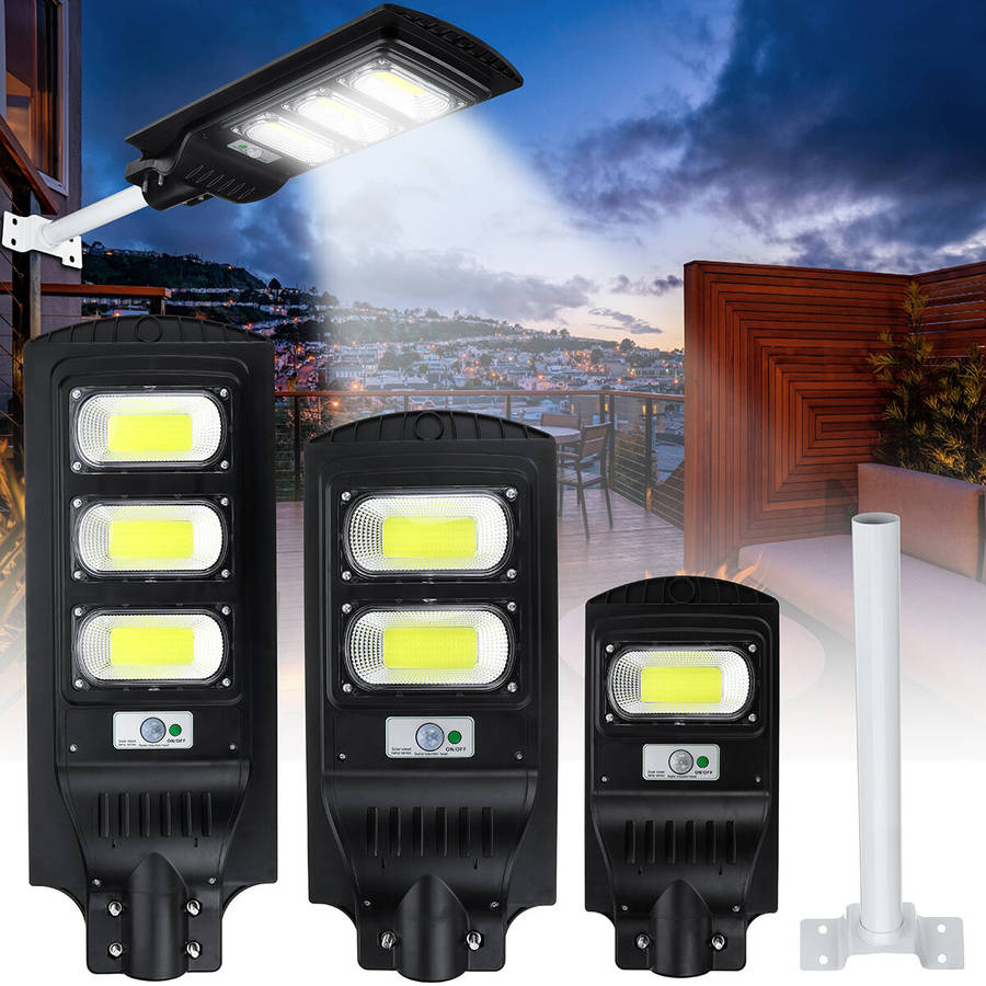 100/200/300COB Remote Solar Wall Street Light PIR Motion Outdoor Garden Light - A