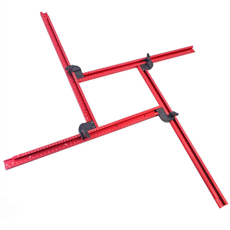 Red - Adjustable Aluminum Router Jig Frame 53cm Square Router Template Guide 0-500mm Groove Router J