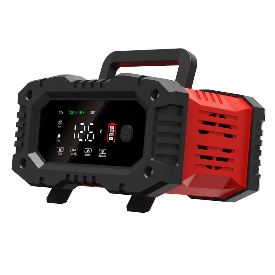 Red - FOXSUR 300W 12V 24V High-Power Portable 20A Car Battery Charger for Calcium Gel AGM Wet LiFePO