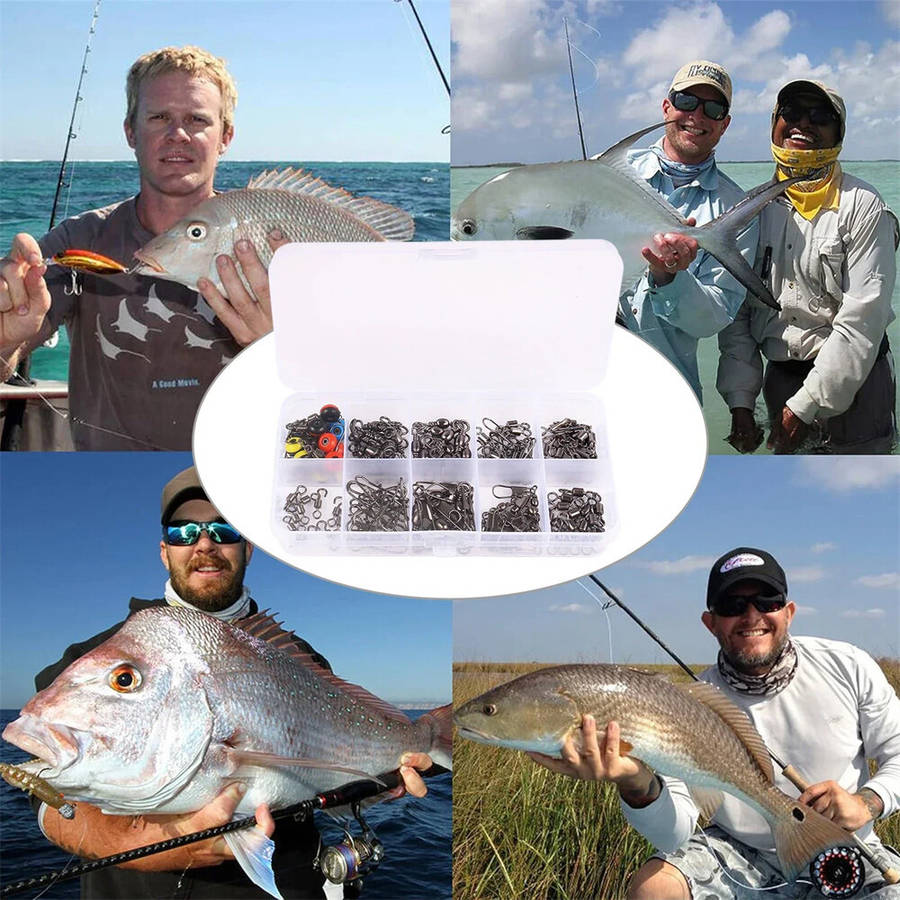 White - Anmuka 115pcs Fishing Connector Swivel Box Pack Pins Center Pass Swivels Sea Bean Bass Trout
