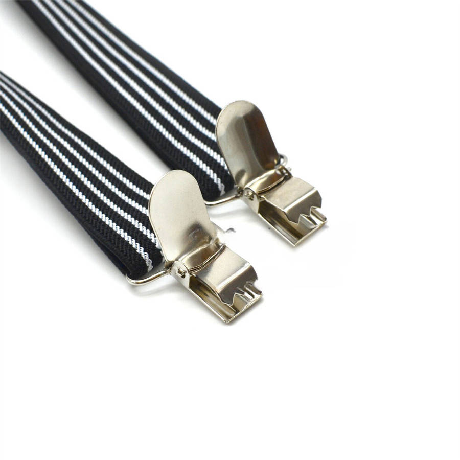 Red - 2.5cm Retro Stripes Men's Suspenders with 3 Clips Elastic Adjustable Y-back Trouser Braces for