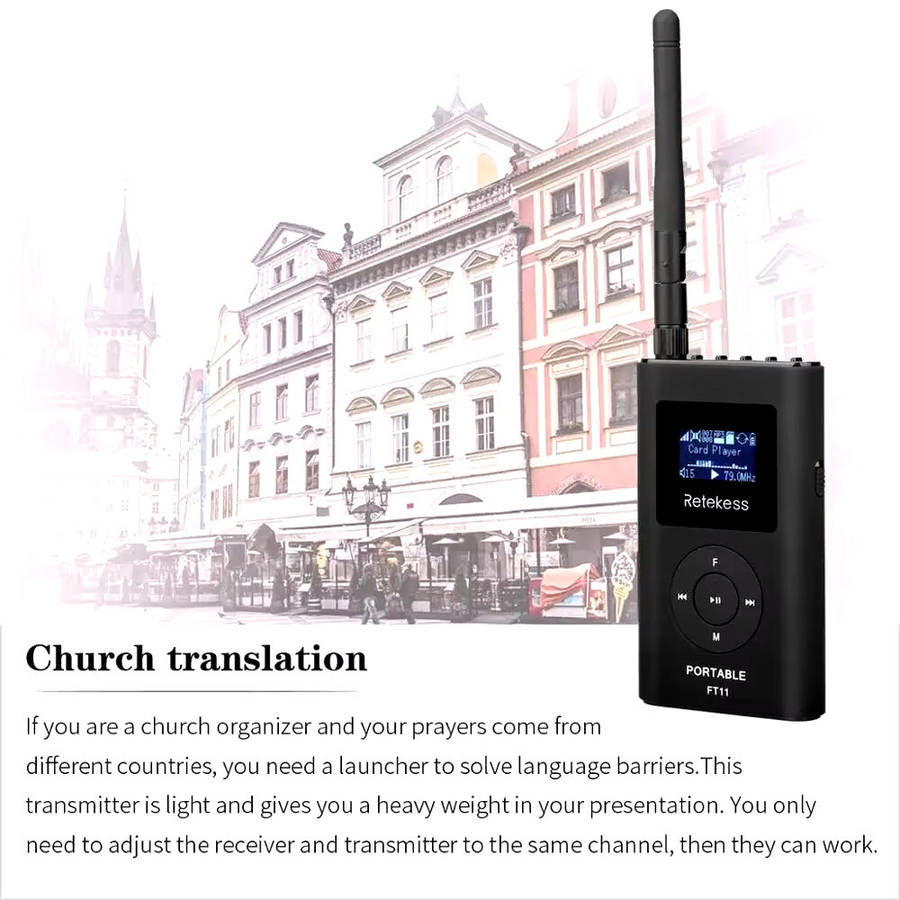 Black - Retekes FT11 FM Transmitter Microphones Wireless MIC Transmitter for Church Tour Guide Meeti